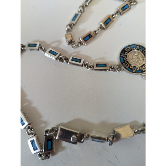 Vintage Taxco Mexico 925 Sterling Silver Necklace & Bracelet Set Sundial Design - Picture 10 of 16